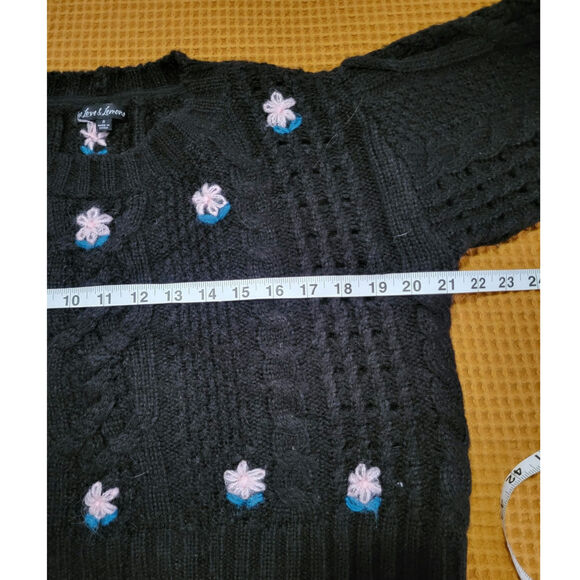 For Love and Lemons Black Pink Floral Balloon Sleeve Flower Knit Crop Sweater S - Picture 4 of 6